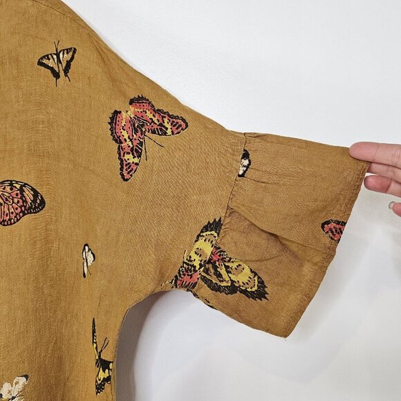 Viola Borghi Womens Linen Blouse Small Tan Boho Oversized Ethereal Baggy Relaxed - Picture 11 of 13